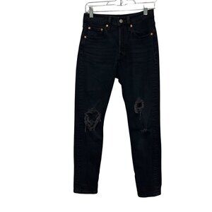 Levis 501 Original Fit Black Distressed Button-Fly Jeans 24x27